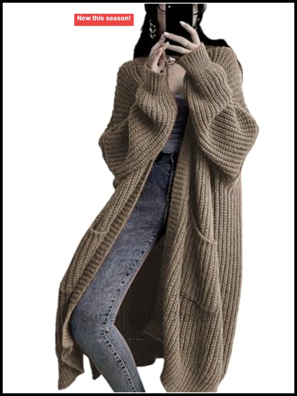 Plus Size Chunky Knit Long Cardigan Oversized Open Front Duster with Pockets